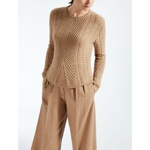 MAX MARA Ronco Cable Knit Camel Hair Wool Blend Sweater Crewneck Beige M